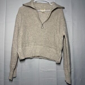 Jessica Simpson Quarter Zip Sweater Large Beige Cropped Waffle Knit Pullover